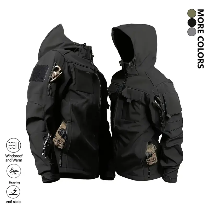Clean Gent walking jacket, outdoor functional windproof breathable jacket, warm jacket, long-sleeve jacket, tactical softshell jacket, multifunctional hooded jacket, suitable for men’s autumn/winter clothing