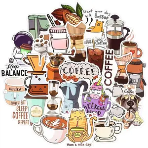 QTL Coffee Stickers for Water Bottles Adults Coffee Stickers for Laptop Coffee Cup Stickers for Scrapbooking Coffee Vinyl Waterproof Stickers 50 Packs