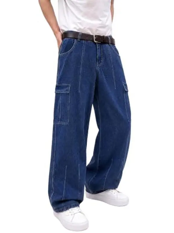 EMMIOL Cargo Baggy Jeans for Men, Pants Wide Leg, Relaxed Loose Fit Denim Y2K Straight Leg Streetwear Vintage