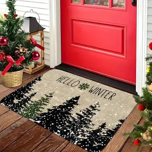 1 Piece Oil-Paint Style Snowy Woodland Doormat - Flannel Material, "HELLO WINTER" Design, Simple Snowflakes, Multi-Scene Use, Multiple Sizes Available