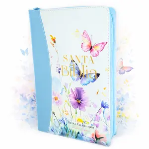Biblia para Mujer con Cierre Letra Gigante Manual 14 puntos RV1960 imit piel azul flores acuarela con indice y canto floral