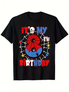 Individualistic round-neck short-sleeved shirts for Boy and girl 🔥   Boys Girls It'S My 8th Birthday Spider Theme Party 8 Years Old T-Shirt Cotton Blend, Funny Black Shirt for 5-13Y Boy Girl Teen