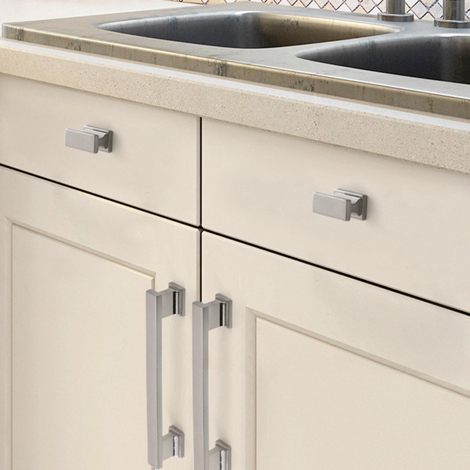 2PCS Square Cabinet Knobs, Brushed Nickel Finish, Modern Decorative Pulls Handles for Drawer Closet Kitchen Cupboard, Heavy Duty Easy to Install, Upgrade Thickened Design, Gold Color Optional