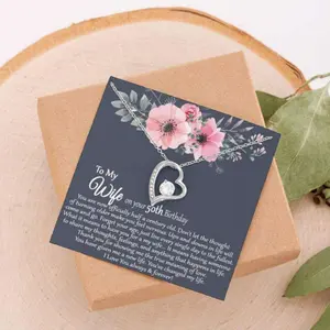 Wife Necklace, Meaningful Wife 50Th Birthday Necklace Gift, 50Th Birthday Wife Necklace Gift For Women, Gift For Wife 50Th Birthday, Message Card Jewelry, Daughter Gift, Father Daughter Necklace, Birthday Gift Meaningful Necklace