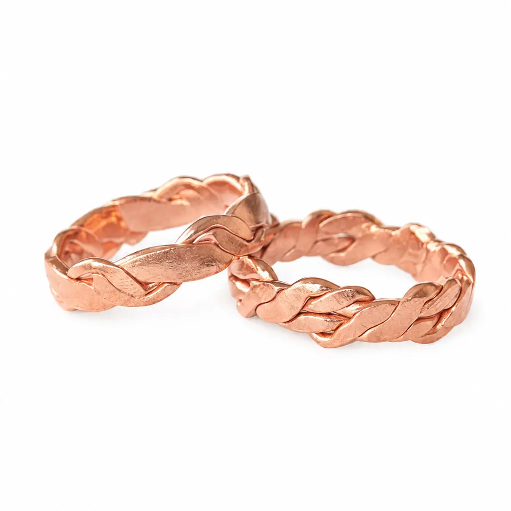 TINY RiTUALS Copper Metal Ring, Braided Look Round Band, Suitable for Casual Wear, Available in Sizes 5-9