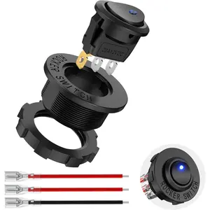 Nilight 1PC Round Rocker Switch with Shell 12V 24V 20A Blue LED Toggle swtich with 16AWG Wires SPST 3Pin 2 Position for Car Truck  Boat Marine Rocker On Off Control