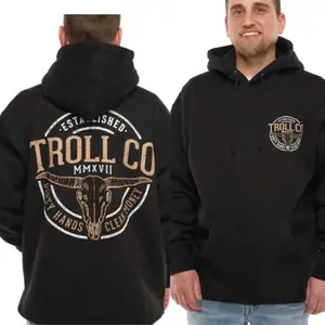 Troll Co Dirty Hands Clean Money Hoodie – Western Workwear Skull Longhorn Graphic for Blue Collar Men – Warm Winter Hoodie and Top Trending Gift for Mechanics, Welders and Hard Workers