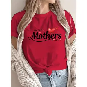 Women's "Happy Mother's Day!" Blouse - Casual Polyester Top Suitable for Mother's Day Outfits, Crew Neck Lettering & Decorative Applique, Year-Round Machine Washable Gift Apparel