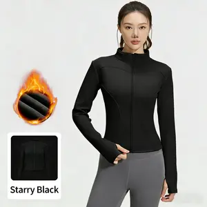 Women's Warm Yoga Clothes Slim Fit Lightweight Fleece Jacket Top, Stand Collar Sports Tight-Fitting Yoga, Jymw153