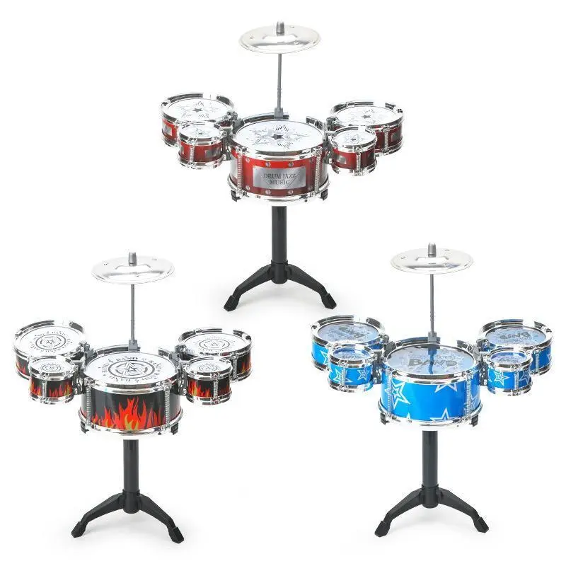 Kids 5-Piece Junior Jazz Drum Set Toy with Stand, PVC Surface & Vibrato Spring, Toddler Percussion Instrument with Metal Cymbal Sound Mix Play, 3+ Boy Toys for Music Fun, Early Educational Birthday Christmas Gift for Boys/Girls