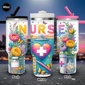 1 pc 40 oz colorful nurse-themed tumbler with lid and straw, winter insulated travel mug, gift for women and men, ideal for Valentine’s Day, Easter, birthday gifts, iced/hot coffee cup