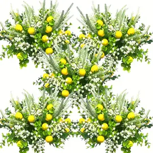25pcs UV Resistant Artificial Plants, Realistic Shrubs, Eucalyptus with Lemon Accents, Indoor Outdoor Hanging Decor, Fake Plant Decoration