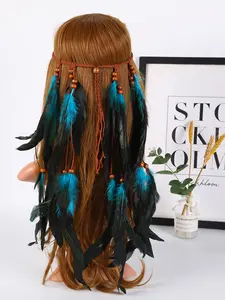 Bohemian Colorful Feather Hair Band Long Fringe Ethnic Style Headpiece Tibetan Hair Accessory, Bohemian Fashion Jewelry, Headband