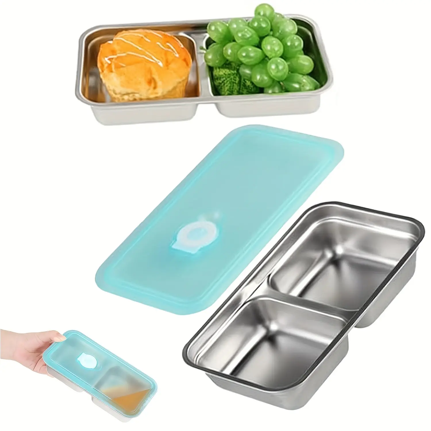 304 Stainless Steel Dual-Compartment Office Lunch Box – Dishwasher-Safe Bento Box for Adults – Ideal for Healthy Meal Prep and Leftovers – Features Flip-Top Lid, Leak-Proof Divider, and Space-Saving Design