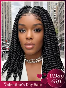 18 Inch Long Braided Lace Front Wigs for Women, Box Braided Wigs, Natural Fluffy Wigs with Baby Hair Bangs, Synthetic Wigs for Party, Daily Use