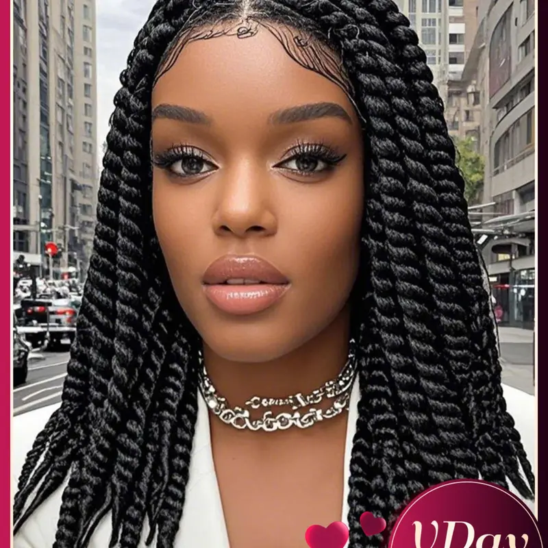 18 Inch Long Braided Hair Texture Lace Front Wigs for Women, Box Braided Wigs, Synthetic Braids, Artificial Wig, Natural Fluffy Wigs with Baby Hair Bangs, Premium Synthetic Wigs for Party, Daily Use