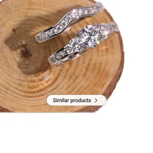 Sterling silver 925 Top quality luxury 2pcs/set Gemstones cubic zirconia CZ diamond ring.