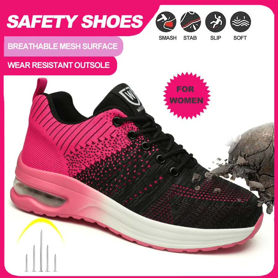 QINGRUIPAI Women’s Anti-Crush Non-Slip Round Toe Work Shoes - Pink Elastic Summer Versatile, Lightweight Comfy, Multi Purpose, Trendy Indoor Outdoor Walking Shoes, Versatile Shoes, Indoor Outdoor Shoes