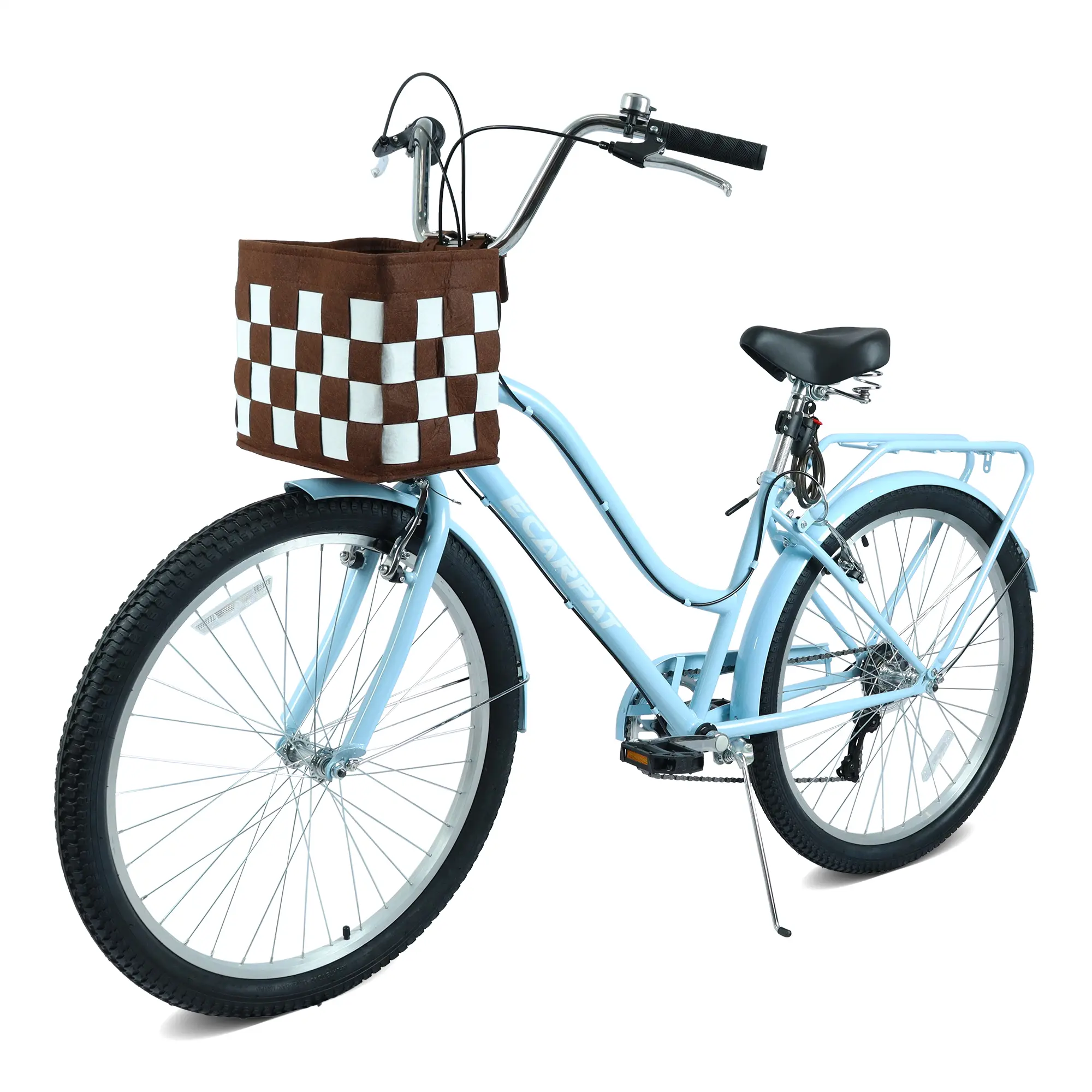 Dufominc 26 Inch 7-Speed Comfort City Bike for Casual Rides & Daily Commutes - High-Tensile Steel Frame, Lightweight Alloy Wheels, V-Brakes, Bike Lock, Detachable Checkered Basket, Multiple Colors for All Riders, 7-Speed Drivetrain, Accessories, City Bike