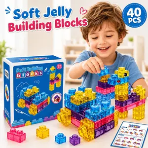 40pcs Soft Jelly Creative Building Blocks for Kids, Transparent Sensory Stacking Toys, Stem Educational Building Toys for Toddlers Ages 3-6