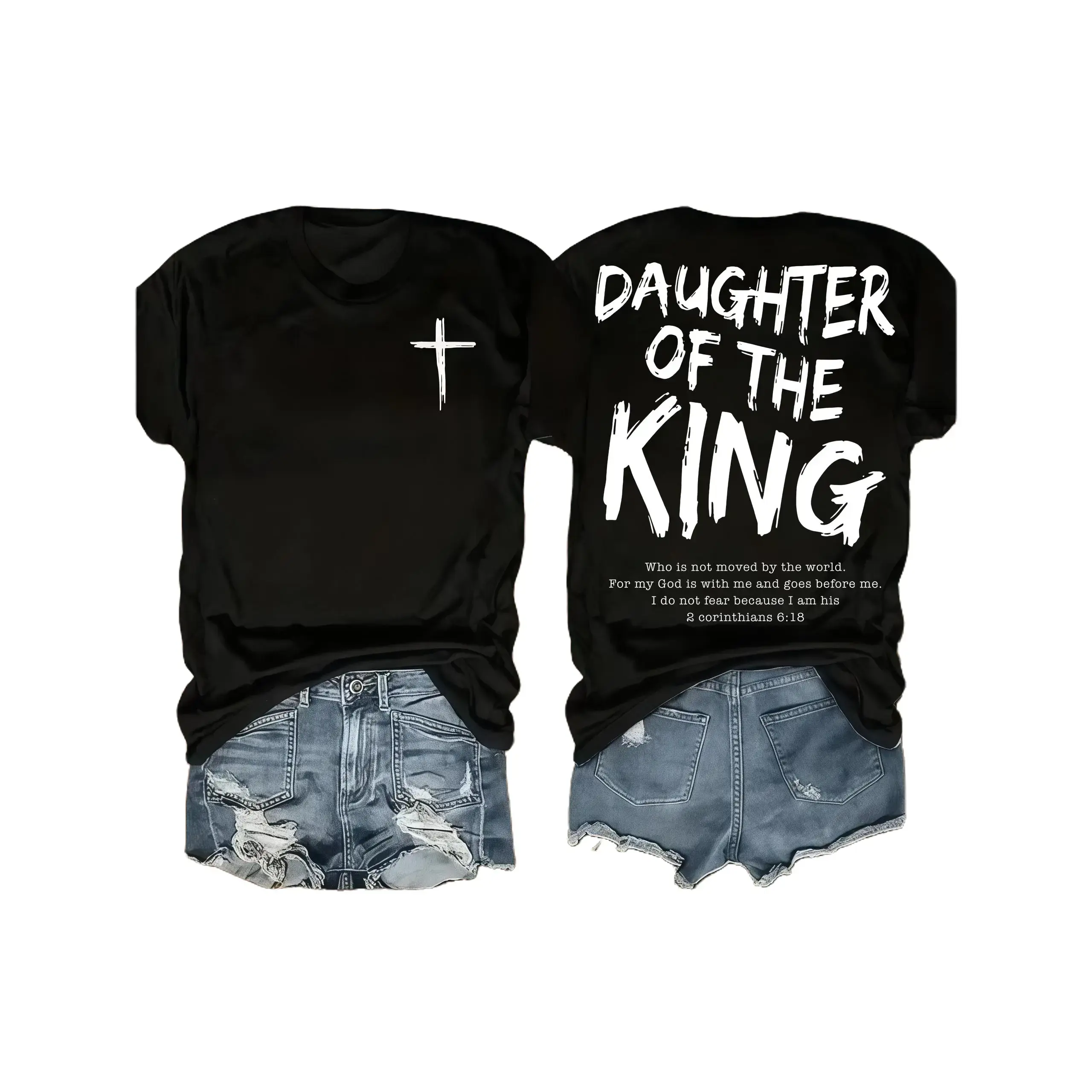 Comfortable and stylish for wearing at home or on the go King Jesus Graphic T-Shirt - Women's Soft Casual Crew Neck Short Sleeve T-Shirt, Double Sided Print, Essential for Women