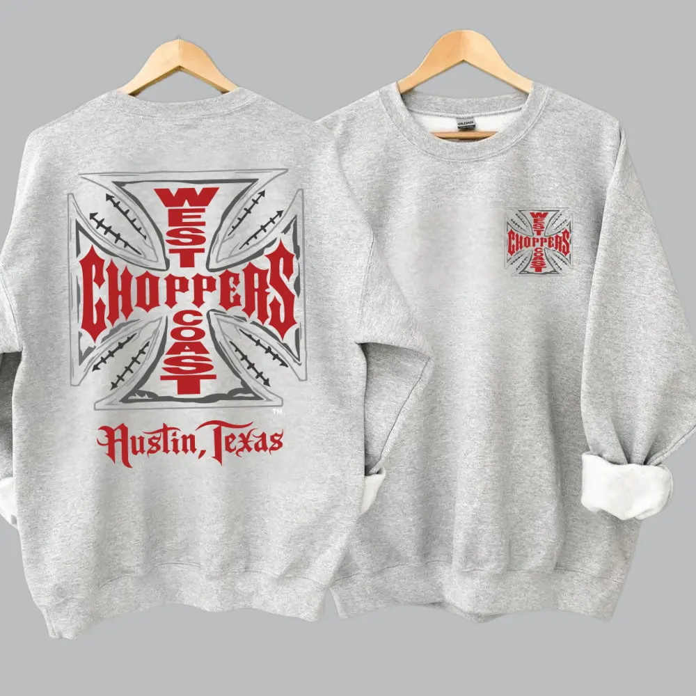West Coast Choppers Austin Texas Sweatshirt – Vintage Biker Crewneck, Retro Motorcycle Graphic Pullover, Classic Cotton Streetwear for Men & Women