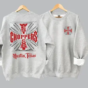 West Coast Choppers Austin Texas Sweatshirt – Vintage Biker Crewneck, Retro Motorcycle Graphic Pullover, Classic Cotton Streetwear for Men & Women