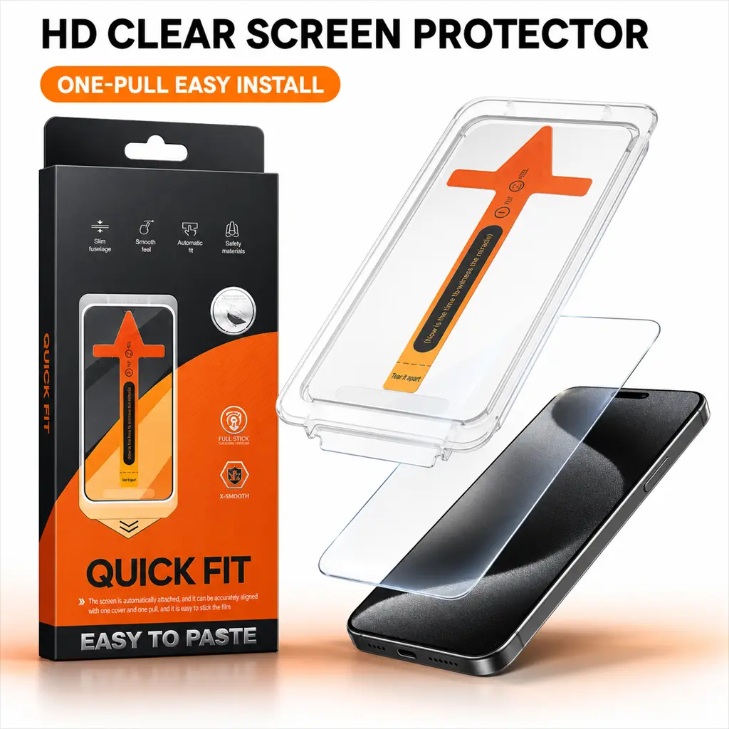HD Clear Quick Fit Mobile Phone Screen Protector - 1-Pull Easy Install, Full Coverage, Device Protection Accessory