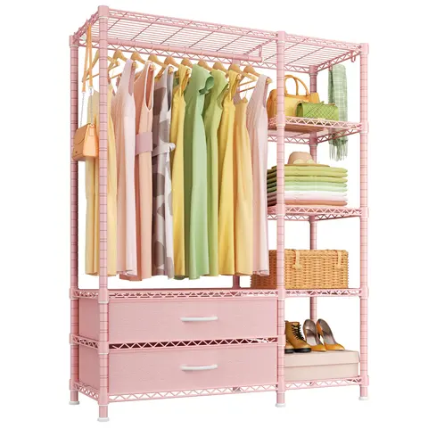 Ulif F3 Heavy Duty Carbon Steel Stand-Alone Wardrobe - Single Unit 4-Tier Adjustable Closet Organizer with Fabric Drawers, Rust-Resist Coat, 700LBS Max Load (40" W x 15" D x 72" H) for Closet Organization, Room Storage, Bedroom Furniture, Dorm Room