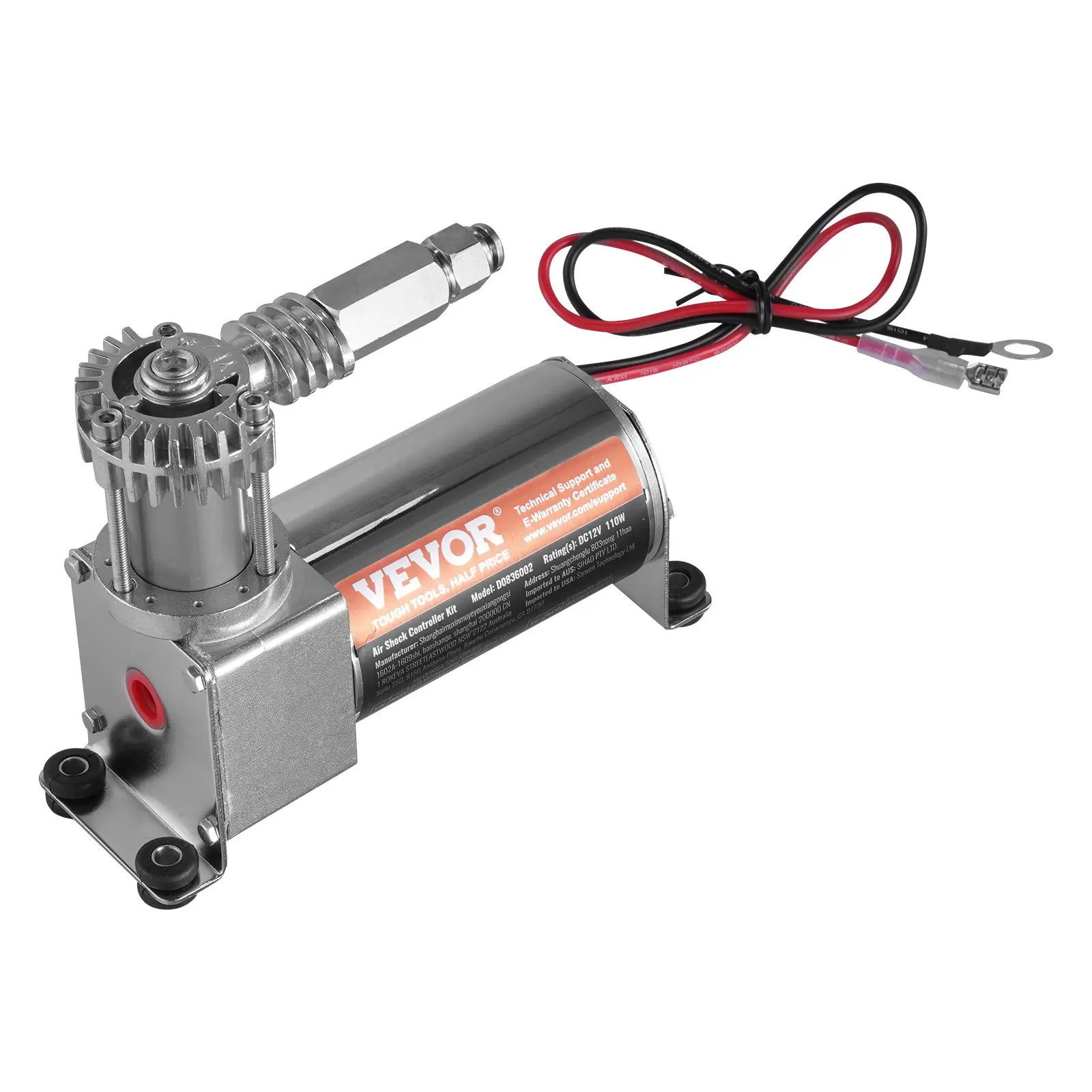 VEVOR Air Shock Controller Kit, 12V 100PSI On Board Air Compressor System, Air Ride Suspension Compressor Kit with Single Path System, Pressure Gauge & Air Line for Trucks Vans