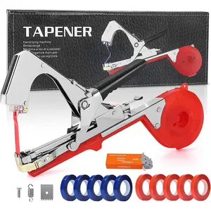 Tying Machine, Lightweight  Vine Tying Tape Machine Tool,  Tape  for Tomatoes, Grapes and Vegetable Garden, Come with 10000 count Staples 10 Rolls Tape (Red)