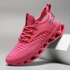 Women's Bright Pink Blade Running Shoes - Breathable Knitted Upper, Shock Absorbing EVA Sole, Lightweight and Non-Slip, Suitable for Jogging, Tennis, Walking | Lace Closed, Soft and Comfortable Design, Sports Shoes | Lace Up Sneakers