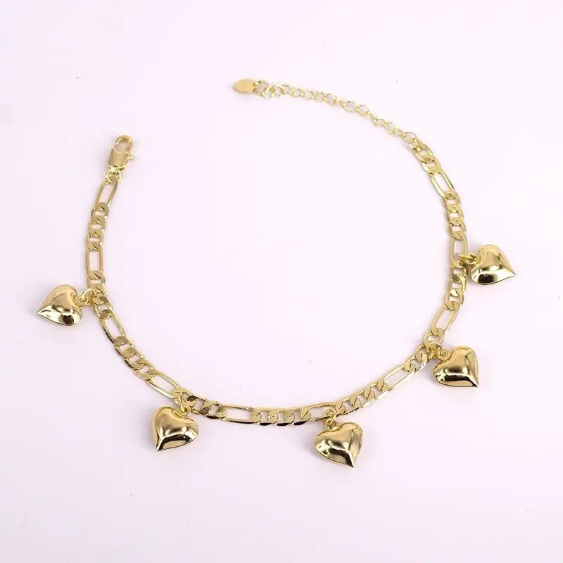 9" 14K Gold Plated Heart Charms Chain Anklet Stylish & Versatile Jewelry Accessory for Daily Wear Glamorous Design