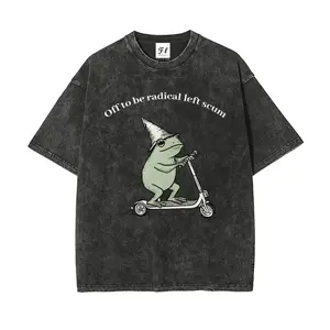 Men's Round Neck Short-Sleeve Cotton T-Shirt - Vintage Washed, Off To Be Radical Left Scum Graphic, Everyday Comfort Fabric, Menswear Streetwear Top