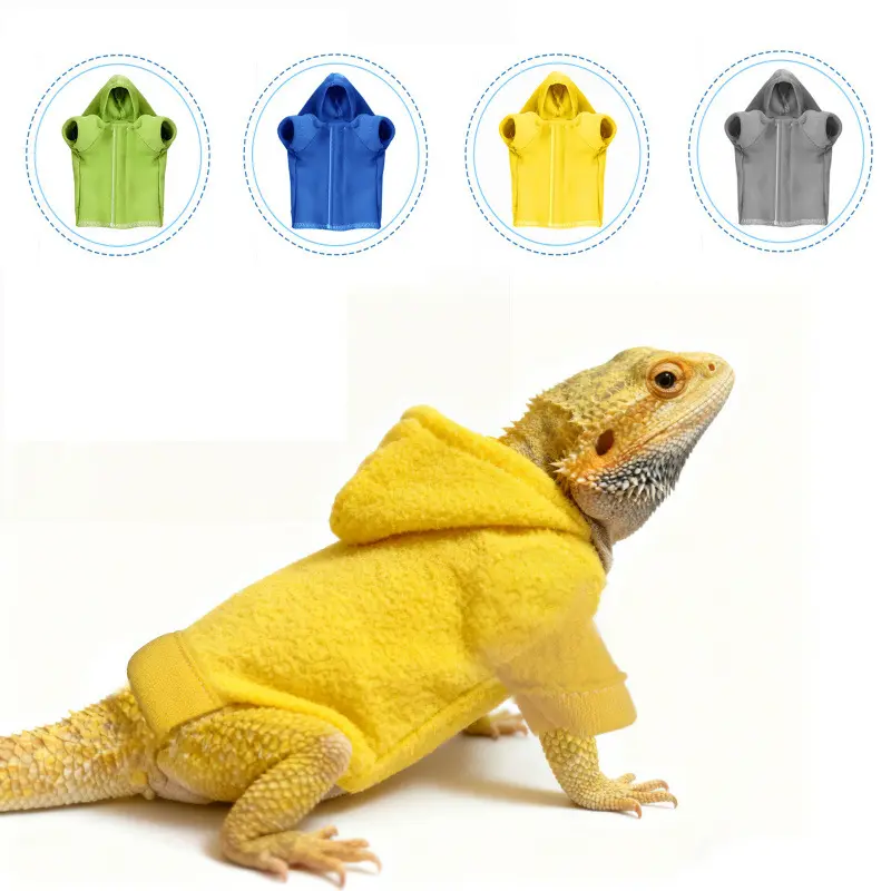 Lizard Hoodie T-Shirt & Adjustable-Fit Walking Harness, Exotics Pet Clothes with Comfortable Fabric, 10" Chest Small Animal Apparel for Pet Outings