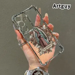 Virgin Mary Pattern Phone Case Compatible with Samsung Galaxy S23 Ultra S24 Plus S25 S22+ FE Edge Electroplated Four-Corner Anti-Fall Protection Cellphone Cover