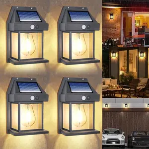 LED Solar Motion Sensor Wall Lights 4 Pack, IP65 Waterproof, 3 Modes Dusk to Dawn, Clear Panel Exterior Lighting for Porch Garage Front Door Patio