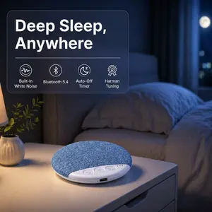 Bluetooth 5.4 Wireless Speaker - Harman Tuned HiFi Sound Stereo Audio, Cotton Fabric Bedside Sleep Aid, 7-Day Battery, Compact Portable, Smartphone USB Connectivity