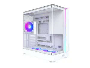 MONTECH KING 45 PRO ATX PC Case, Curved Panoramic Glass, Chimney Airflow, 360mm Radiator Support, Compact Build for High-Performance Systems, 6 ARGB PWM Fan Pre-Installed with Fan Hub, White