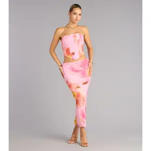 Bloom Babe Abstract Floral Mesh Maxi Skirt