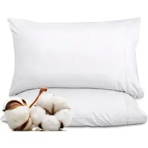 300 Thread Count 100% Long Staple Combed Cotton Pillowcases Set Of 2 - Ultra Soft Standard Bed Pillow Cover 20"x26" Breathable Cool & Crisp Percale White Pillow Cases (Std, White)