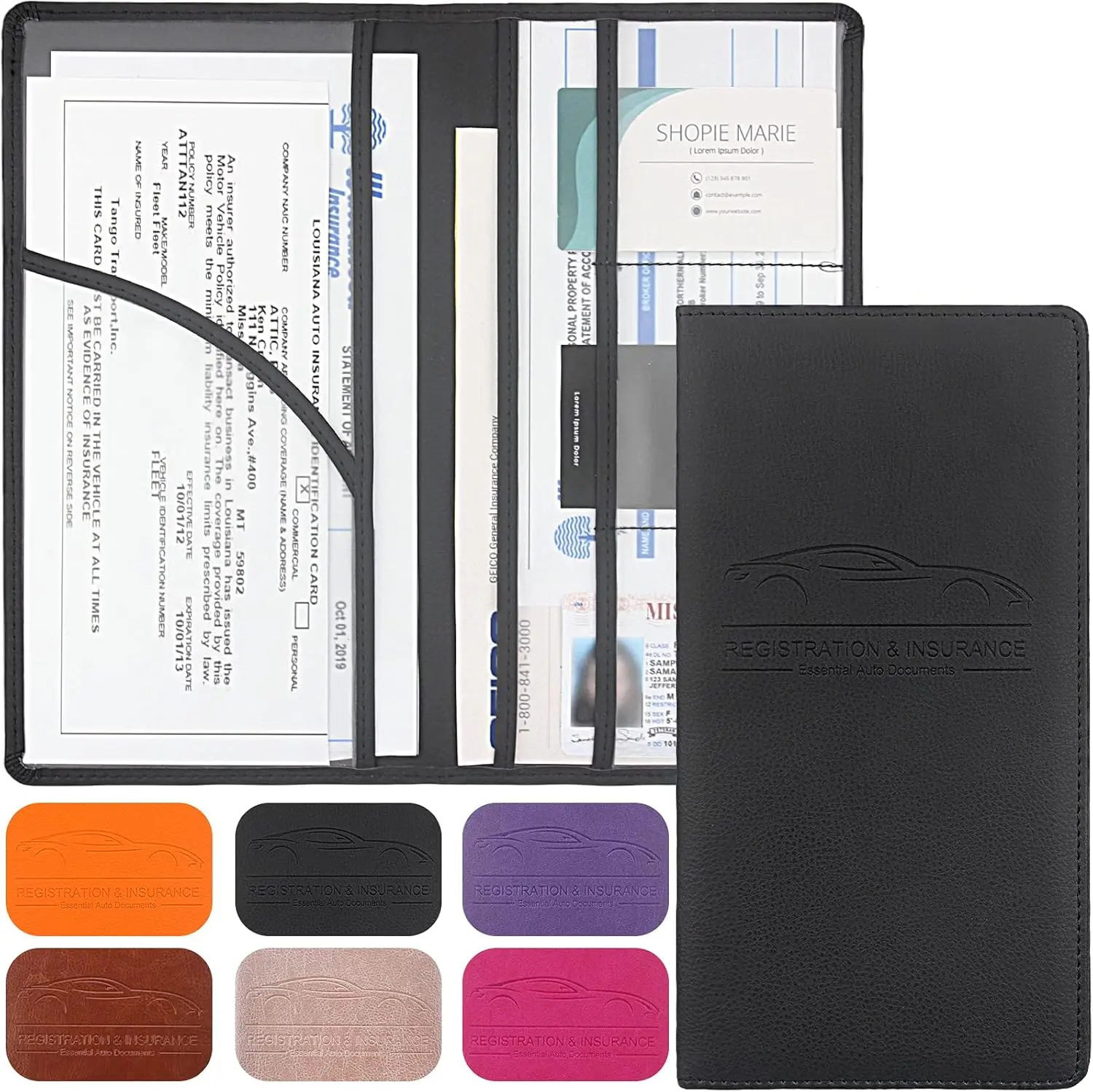 Embossed Faux Leather Car Document Organizer, Compact Foldable Wallet with Magnetic Closure for Registration & Insurance, Document Holder, Passport Holders, Flowers, Synthetic, Embossed Cover, Multi-Function, Animal, Vehicle Use, Papers, 2 Pockets For Reg