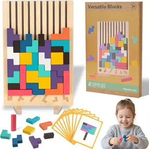 Wooden Interlocking Stacking Puzzle Game Set, 2-in-1 Logic Stacking Block Toy, Spatial Thinking Training Desktop Game, Creative Geometric Shape Building Game for Leisure & Gift Giving