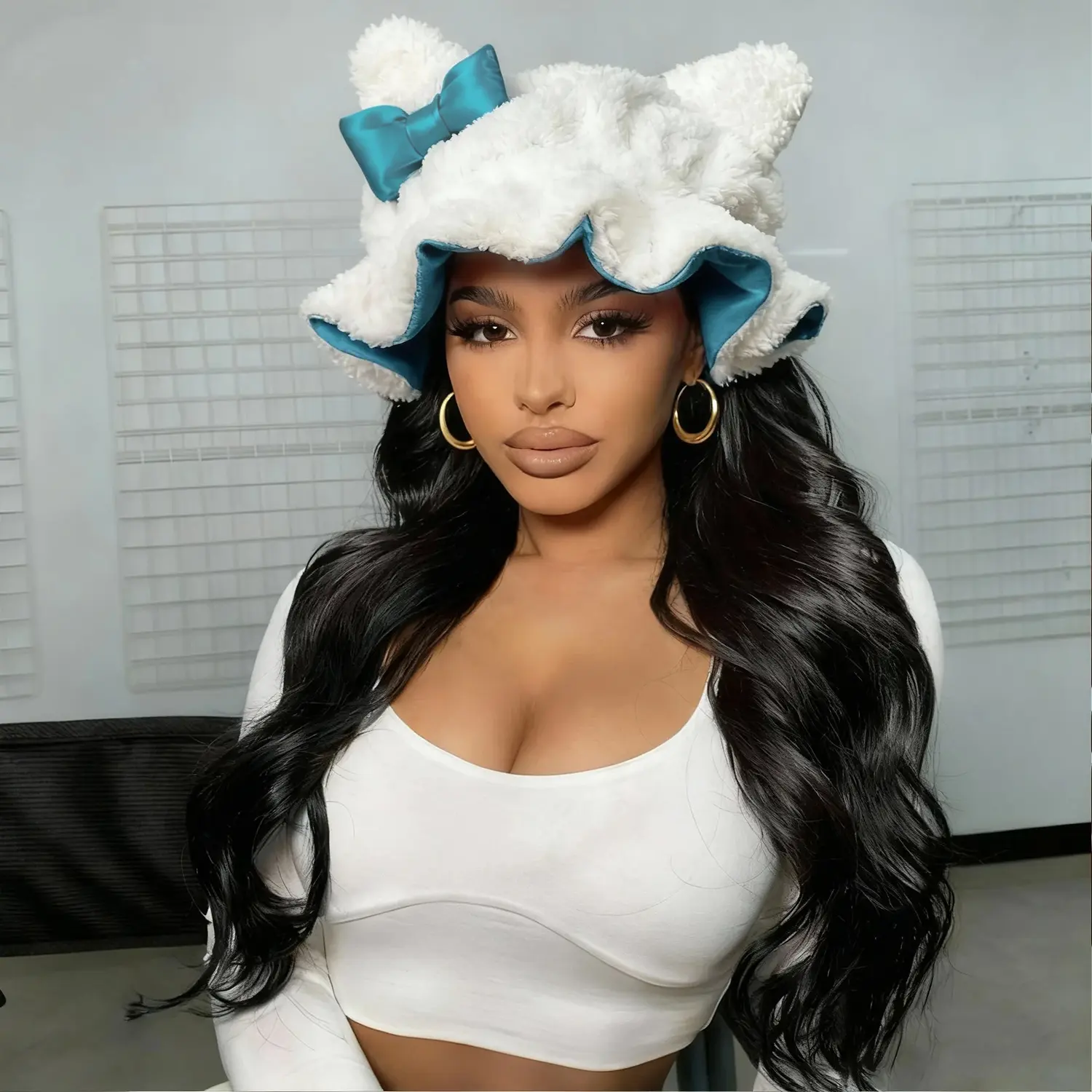 Luxury Kitty Teddy Bonnet-Adjustable,Daily Hair Care and Protection with SatinLining & Cute Ears No Frizz All ComfortStylish Curl Protection for Daily Hair Care Durable Halloween relax party hair bonnet,Cute Comfortable Stylish
