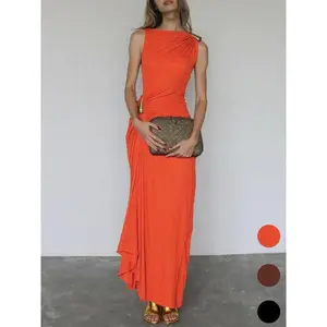 Women's Sexy Slim-Fit Sleeveless Bodycon Dress, Fashionable Plain Color Summer, Metal Decoration Design for Stylish Look