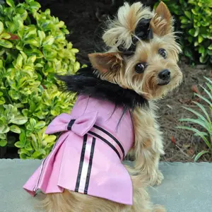 Pink Wool Dog Coat With Faux Fur Trim