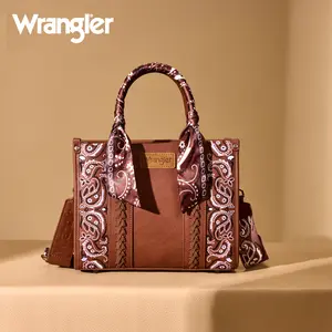 Wrangler Bandana Paisley Print Tote/Crossbody Rancher Denim Tote for Women with Scarf on the Handle