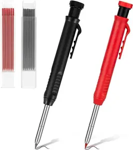 2 Pack Carpenter Pencils Mechanical Pencils with 12 Refills, Construction Pencils with Built-in Sharpener, Long Nib Deep Hole Pencil Marker, Heavy Duty Woodworking Pencils for Architect (2 Colors)
