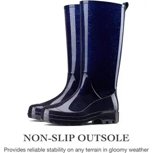 Rain Boots for Women Waterproof Garden Boots, Knee High Rain Shoes, Non Slip Seamless Black Footwear