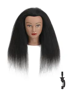 1pcs 18 Inch 80% Real Hair Mannequin Head Training Head Manikin Cosmetology Doll Head for Hairdresser Practice Braiding Hair Styling with Clamp stand (18 -Inch) Adjustable Stand